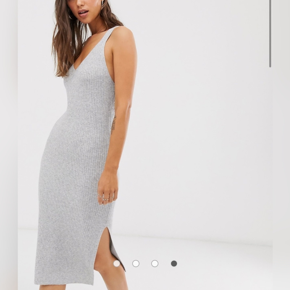 Abercrombie and Fitch Ribbed V-neck Slip Midi Sweater Dress - M